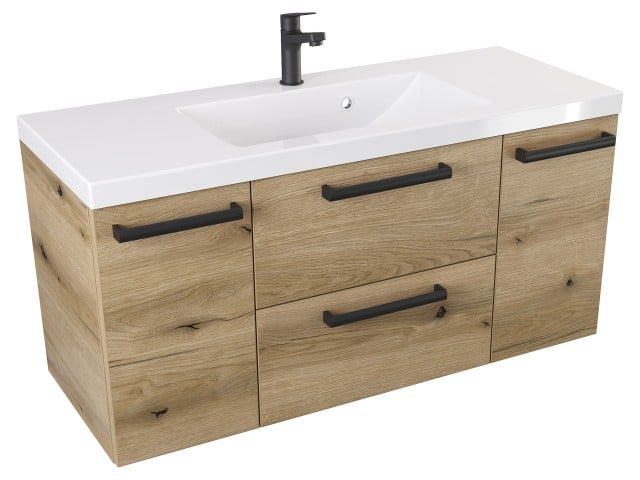 Szafka Wisząca Z Umywalką ATHD 100 cm D - Dąb Evoke Coast Mat - Uchwyty Czarne Matowe Szafka Wisząca Z Umywalką ATHD 100 cm D - Dąb Evoke Coast Mat - Uchwyty Czarne Matowe