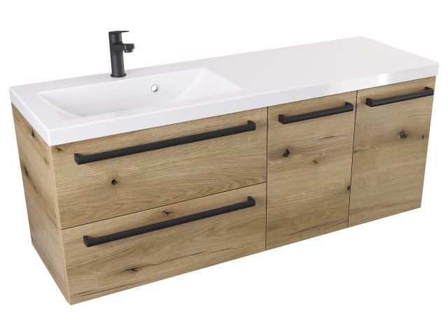 Szafka Wisząca Z Umywalką ATHD 120 cm SD Lewa - Dąb Evoke Coast Mat - Uchwyty Czarne Matowe Szafka Wisząca Z Umywalką ATHD 120 cm SD Lewa - Dąb Evoke Coast Mat - Uchwyty Czarne Matowe