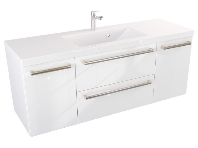 Szafka Wisząca Z Umywalką ATH 120 cm D - Biały Wysoki Połysk - Uchwyty Stal Szczotkowana Szafka Wisząca Z Umywalką ATH 120 cm D - Biały Wysoki Połysk - Uchwyty Stal Szczotkowana