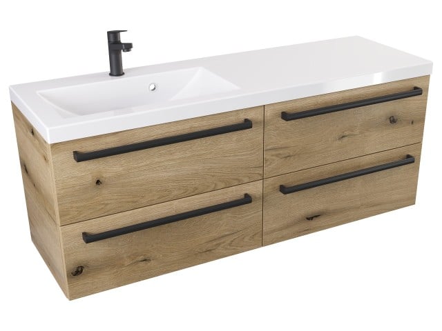 Szafka Wisząca Z Umywalką ATHD 120 cm S Lewa - Dąb Evoke Coast Mat - Uchwyty Czarne Matowe Szafka Wisząca Z Umywalką ATHD 120 cm S Lewa - Dąb Evoke Coast Mat - Uchwyty Czarne Matowe