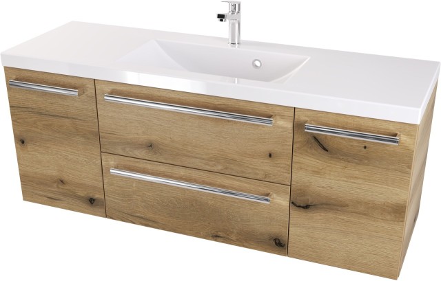 Szafka Wisząca Z Umywalką ATHD 120 cm D - Dąb Evoke Coast Mat - Uchwyty Chromowane