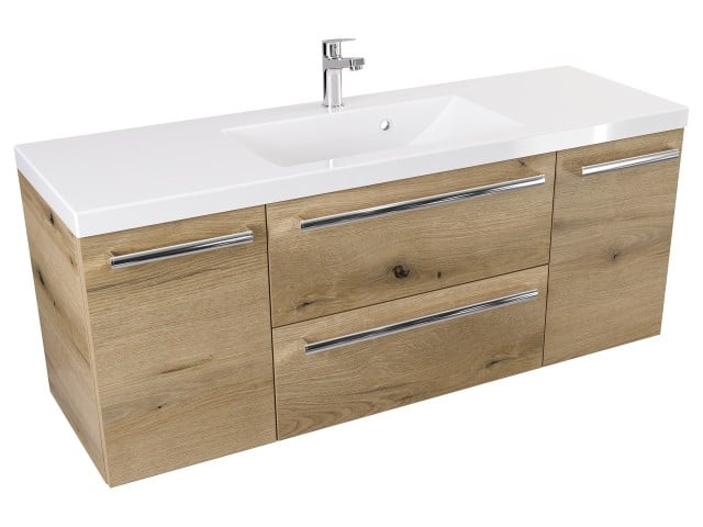 Szafka Wisząca Z Umywalką ATHD 120 cm D - Dąb Evoke Coast Mat - Uchwyty Chromowane