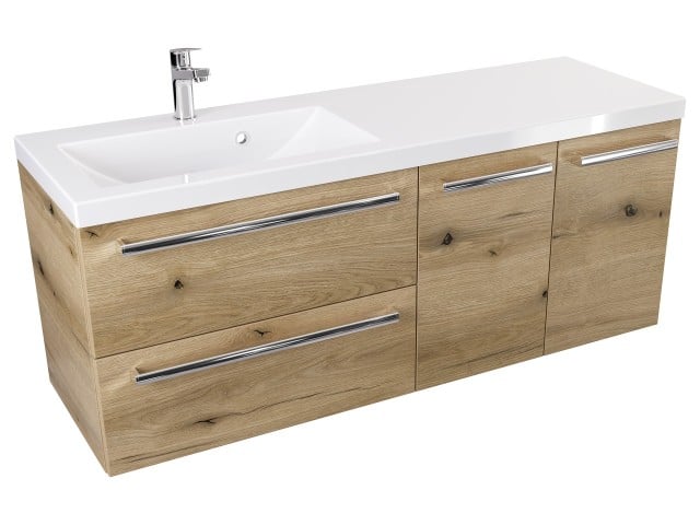 Szafka Wisząca Z Umywalką ATHD 120 cm SD Lewa - Dąb Evoke Coast Mat - Uchwyty Chromowane Szafka Wisząca Z Umywalką ATHD 120 cm SD Lewa - Dąb Evoke Coast Mat - Uchwyty Chromowane