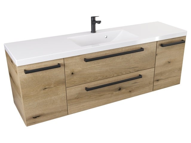 Szafka Wisząca Z Umywalką ATHD 140 cm D - Dąb Evoke Coast Mat - Uchwyty Czarne Matowe Szafka Wisząca Z Umywalką ATHD 140 cm D - Dąb Evoke Coast Mat - Uchwyty Czarne Matowe