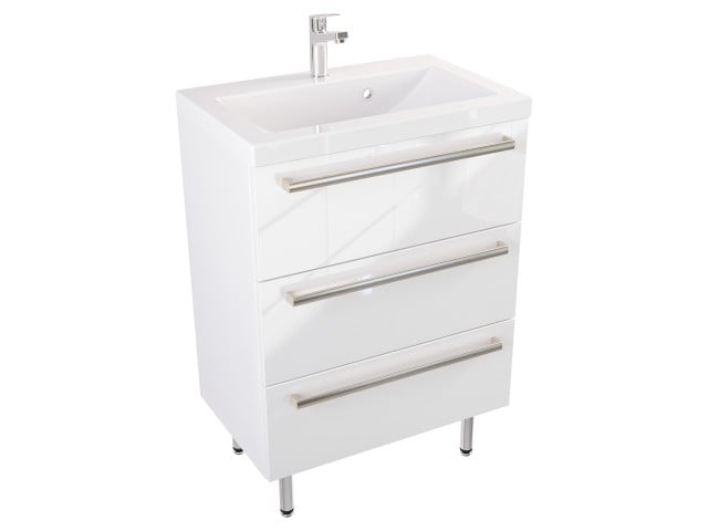 Szafka Stojąca Z Umywalką ATH 60 cm - Biały Wysoki Połysk - Uchwyty Stal Szczotkowana Szafka Stojąca Z Umywalką ATH 60 cm - Biały Wysoki Połysk - Uchwyty Stal Szczotkowana