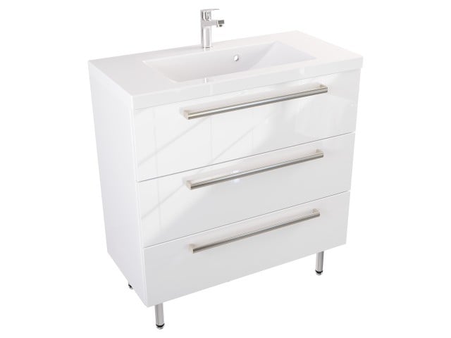 Szafka Stojąca Z Umywalką ATH 80 cm - Biały Wysoki Połysk - Uchwyty Stal Szczotkowana Szafka Stojąca Z Umywalką ATH 80 cm - Biały Wysoki Połysk - Uchwyty Stal Szczotkowana