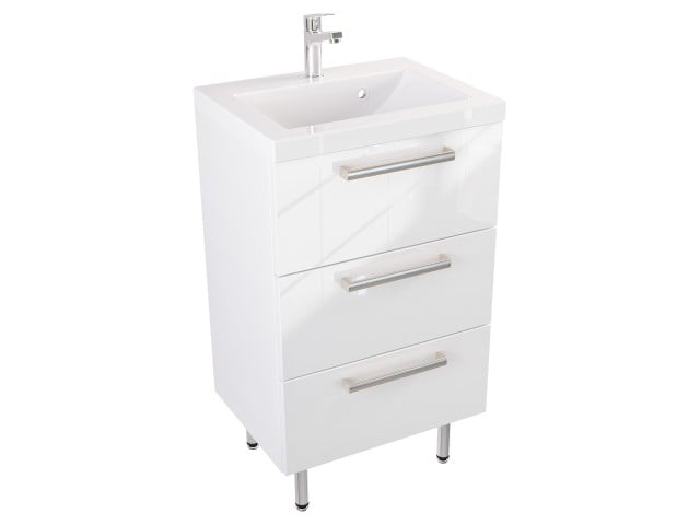 Szafka Stojąca Z Umywalką ATH 50 cm - Biały Wysoki Połysk - Uchwyty Stal Szczotkowana Szafka Stojąca Z Umywalką ATH 50 cm - Biały Wysoki Połysk - Uchwyty Stal Szczotkowana