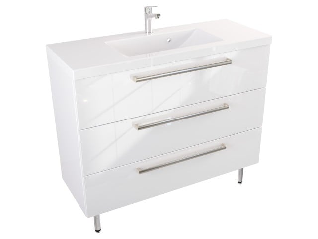 Szafka Stojąca Z Umywalką ATH 100 cm - Biały Wysoki Połysk - Uchwyty Stal Szczotkowana Szafka Stojąca Z Umywalką ATH 100 cm - Biały Wysoki Połysk - Uchwyty Stal Szczotkowana