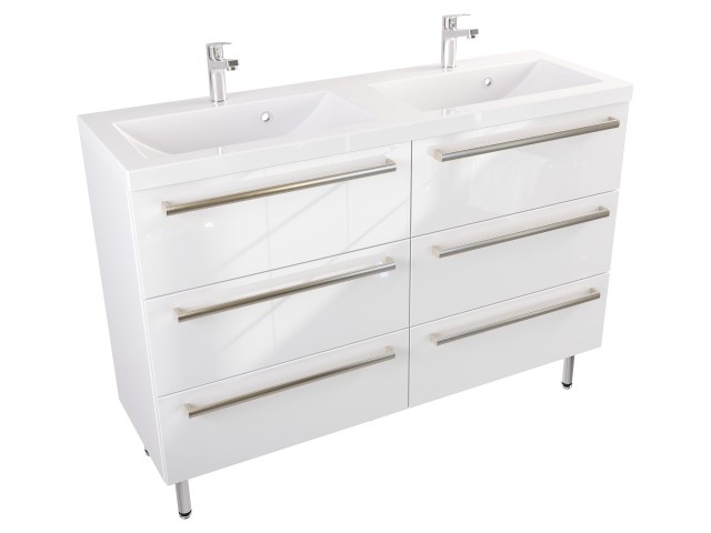 Szafka Stojąca Z Umywalką ATH 120 cm DUO - Biały Wysoki Połysk - Uchwyty Stal Szczotkowana Szafka Stojąca Z Umywalką ATH 120 cm DUO - Biały Wysoki Połysk - Uchwyty Stal Szczotkowana