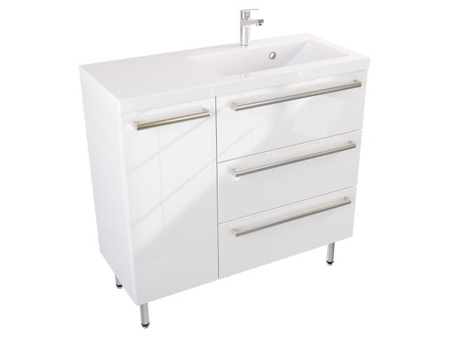 Szafka Stojąca Z Umywalką ATH 90 cm D Prawa - Biały Wysoki Połysk - Uchwyty Stal Szczotkowana Szafka Stojąca Z Umywalką ATH 90 cm D Prawa - Biały Wysoki Połysk - Uchwyty Stal Szczotkowana