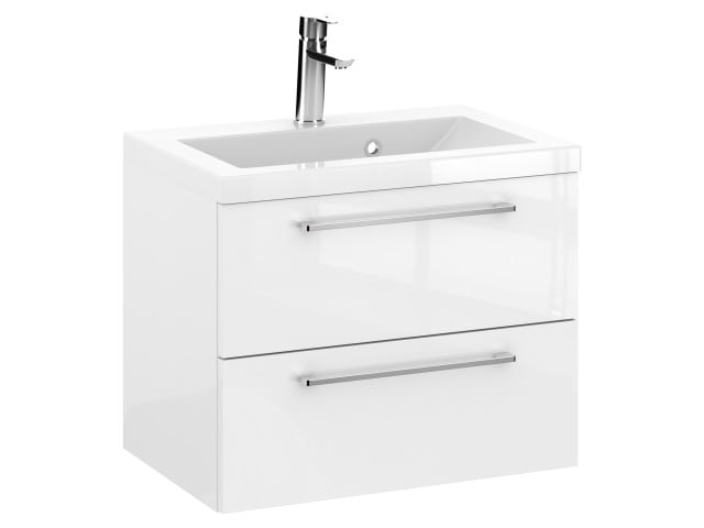 Szafka Wisząca Z Umywalką RON 60 cm - Biały Wysoki Połysk - Uchwyty Chromowane Szafka Wisząca Z Umywalką RON 60 cm - Biały Wysoki Połysk - Uchwyty Chromowane