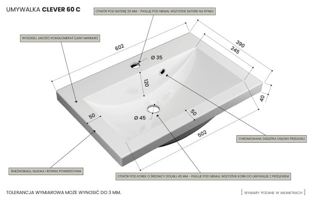 Szafka Wisząca Z Umywalką RON 60 cm - Biały Wysoki Połysk - Uchwyty Chromowane