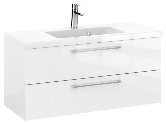 Szafka Wisząca Z Umywalką RON 100 cm - Biały Wysoki Połysk - Uchwyty Chromowane Szafka Wisząca Z Umywalką RON 100 cm - Biały Wysoki Połysk - Uchwyty Chromowane