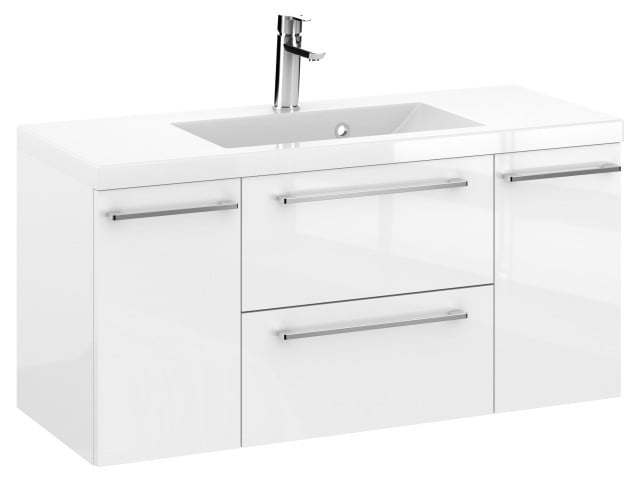 Szafka Wisząca Z Umywalką RON 100 cm D - Biały Wysoki Połysk - Uchwyty Chromowane Szafka Wisząca Z Umywalką RON 100 cm D - Biały Wysoki Połysk - Uchwyty Chromowane