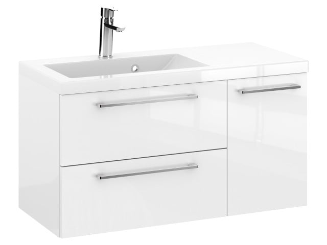 Szafka Wisząca Z Umywalką RON 90 cm D Lewa - Biały Wysoki Połysk - Uchwyty Chromowane Szafka Wisząca Z Umywalką RON 90 cm D Lewa - Biały Wysoki Połysk - Uchwyty Chromowane