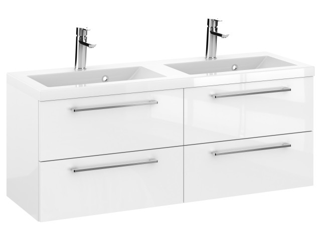 Szafka Wisząca Z Umywalką RON 120 cm DUO - Biały Wysoki Połysk - Uchwyty Chromowane Szafka Wisząca Z Umywalką RON 120 cm DUO - Biały Wysoki Połysk - Uchwyty Chromowane