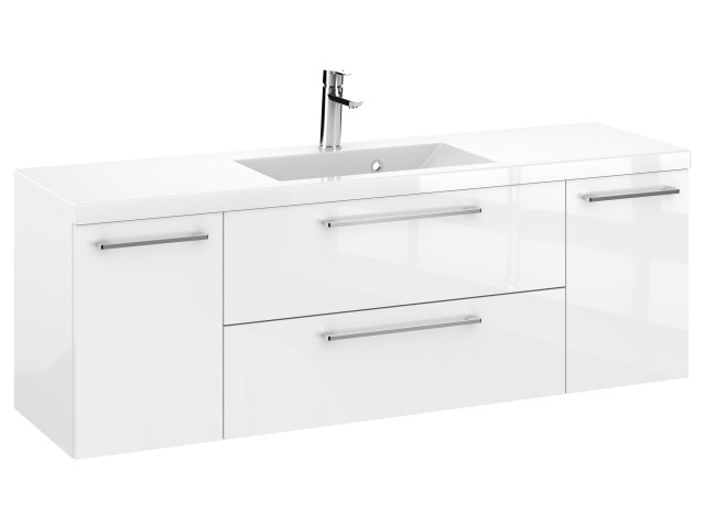 Szafka Wisząca Z Umywalką RON 140 cm D - Biały Wysoki Połysk - Uchwyty Chromowane Szafka Wisząca Z Umywalką RON 140 cm D - Biały Wysoki Połysk - Uchwyty Chromowane