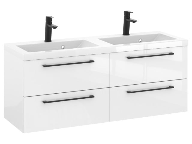Szafka Wisząca Z Umywalką RON 120 cm DUO - Biały Wysoki Połysk - Uchwyty Czarne Matowe Szafka Wisząca Z Umywalką RON 120 cm DUO - Biały Wysoki Połysk - Uchwyty Czarne Matowe