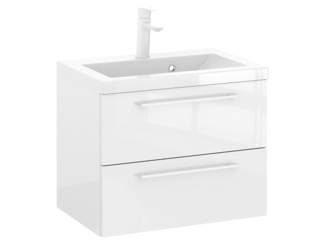 Szafka Wisząca Z Umywalką RON 60 cm - Biały Wysoki Połysk - Uchwyty Białe Matowe Szafka Wisząca Z Umywalką RON 60 cm - Biały Wysoki Połysk - Uchwyty Białe Matowe