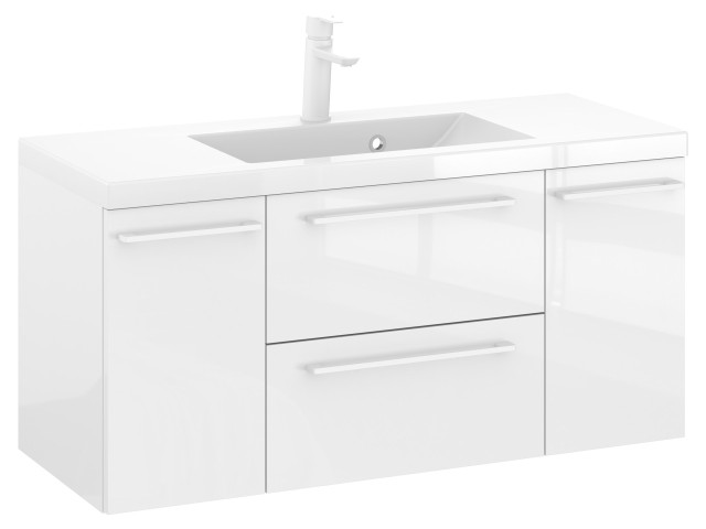 Szafka Wisząca Z Umywalką RON 100 cm D - Biały Wysoki Połysk - Uchwyty Białe Matowe Szafka Wisząca Z Umywalką RON 100 cm D - Biały Wysoki Połysk - Uchwyty Białe Matowe