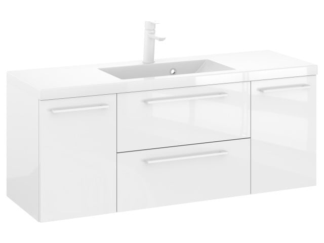 Szafka Wisząca Z Umywalką RON 120 cm D - Biały Wysoki Połysk - Uchwyty Białe Matowe Szafka Wisząca Z Umywalką RON 120 cm D - Biały Wysoki Połysk - Uchwyty Białe Matowe