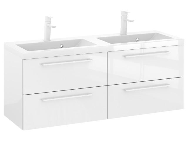 Szafka Wisząca Z Umywalką RON 120 cm DUO - Biały Wysoki Połysk - Uchwyty Białe Matowe Szafka Wisząca Z Umywalką RON 120 cm DUO - Biały Wysoki Połysk - Uchwyty Białe Matowe