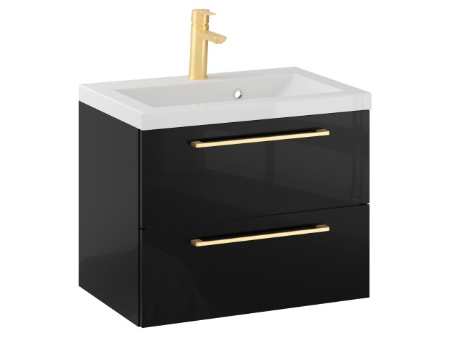 Szafka Wisząca Z Umywalką RON 60 cm - Czarny Wysoki Połysk - Uchwyty Złote Szczotkowane Szafka Wisząca Z Umywalką RON 60 cm - Czarny Wysoki Połysk - Uchwyty Złote Szczotkowane