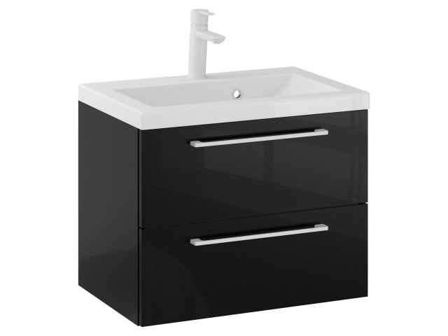 Szafka Wisząca Z Umywalką RON 60 cm - Czarny Wysoki Połysk - Uchwyty Białe Matowe Szafka Wisząca Z Umywalką RON 60 cm - Czarny Wysoki Połysk - Uchwyty Białe Matowe