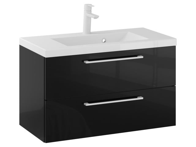 Szafka Wisząca Z Umywalką RON 80 cm - Czarny Wysoki Połysk - Uchwyty Białe Matowe Szafka Wisząca Z Umywalką RON 80 cm - Czarny Wysoki Połysk - Uchwyty Białe Matowe