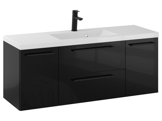 Szafka Wisząca Z Umywalką RON 120 cm D - Czarny Wysoki Połysk - Uchwyty Czarne Matowe Szafka Wisząca Z Umywalką RON 120 cm D - Czarny Wysoki Połysk - Uchwyty Czarne Matowe