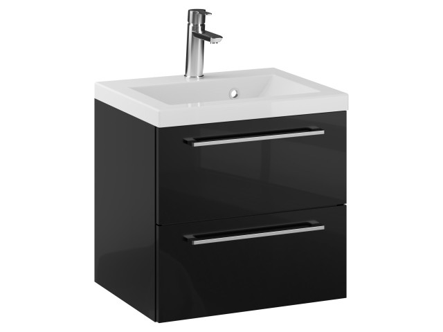 Szafka Wisząca Z Umywalką RON 50 cm - Czarny Wysoki Połysk - Uchwyty Chromowane Szafka Wisząca Z Umywalką RON 50 cm - Czarny Wysoki Połysk - Uchwyty Chromowane