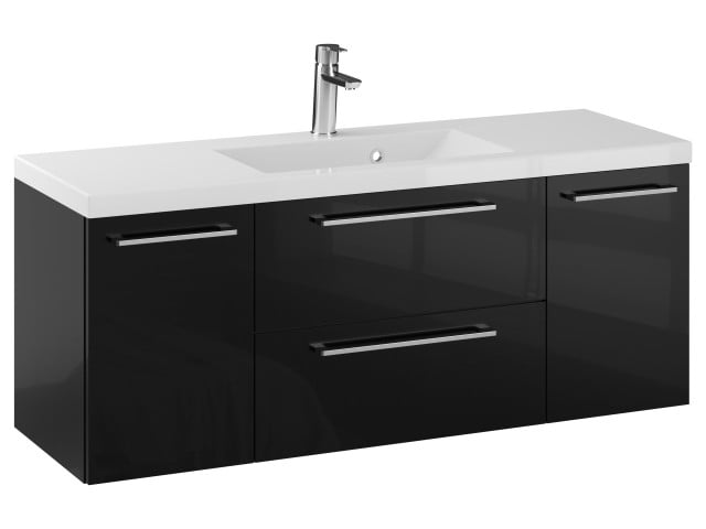Szafka Wisząca Z Umywalką RON 120 cm D - Czarny Wysoki Połysk - Uchwyty Chromowane Szafka Wisząca Z Umywalką RON 120 cm D - Czarny Wysoki Połysk - Uchwyty Chromowane