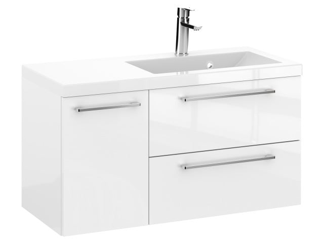 Szafka Wisząca Z Umywalką RON 90 cm D Prawa - Biały Wysoki Połysk - Uchwyty Chromowane Szafka Wisząca Z Umywalką RON 90 cm D Prawa - Biały Wysoki Połysk - Uchwyty Chromowane