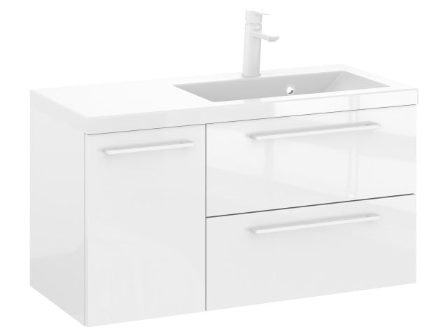 Szafka Wisząca Z Umywalką RON 90 cm D Prawa - Biały Wysoki Połysk - Uchwyty Białe Matowe Szafka Wisząca Z Umywalką RON 90 cm D Prawa - Biały Wysoki Połysk - Uchwyty Białe Matowe