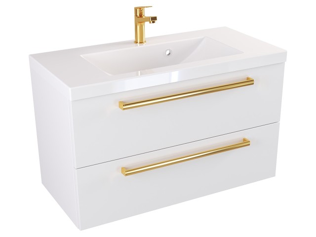 Szafka Wisząca Z Umywalką ATH 80 cm - Biały Mat - Uchwyty Złote Polerowane