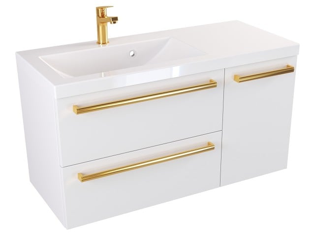 Szafka Wisząca Z Umywalką ATH 90 cm D Lewa - Biały Mat - Uchwyty Złote Polerowane Szafka Wisząca Z Umywalką ATH 90 cm D Lewa - Biały Mat - Uchwyty Złote Polerowane