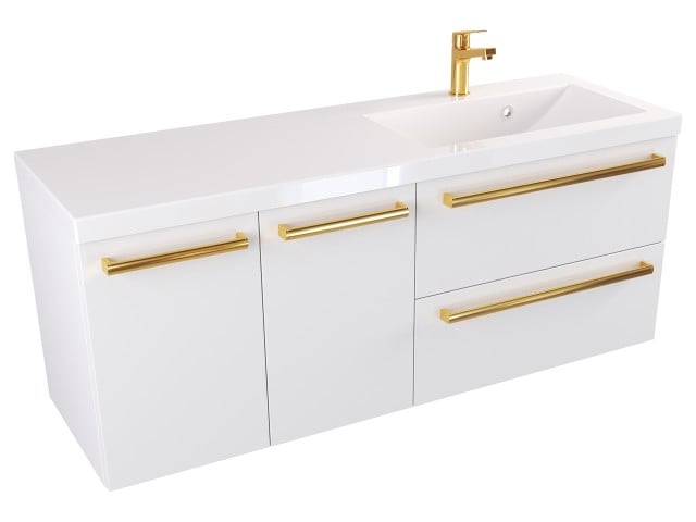Szafka Wisząca Z Umywalką ATH 120 cm DS Prawa - Biały Mat - Uchwyty Złote Polerowane