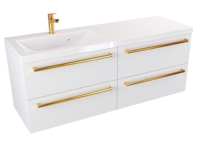 Szafka Wisząca Z Umywalką ATH 120 cm S Lewa - Biały Mat - Uchwyty Złote Polerowane Szafka Wisząca Z Umywalką ATH 120 cm S Lewa - Biały Mat - Uchwyty Złote Polerowane