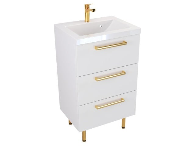 Szafka Stojąca Z Umywalką ATH 50 cm - Biały Mat - Uchwyty Złote Polerowane Szafka Stojąca Z Umywalką ATH 50 cm - Biały Mat - Uchwyty Złote Polerowane
