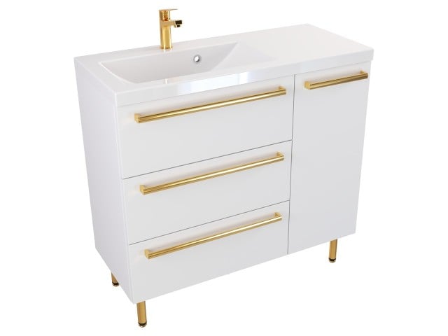 Szafka Stojąca Z Umywalką ATH 90 cm D Lewa - Biały Mat - Uchwyty Złote Polerowane Szafka Stojąca Z Umywalką ATH 90 cm D Lewa - Biały Mat - Uchwyty Złote Polerowane