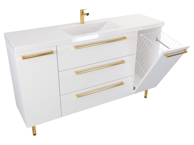 Szafka Stojąca Z Umywalką ATH 140 cm DK - Biały Mat - Uchwyty Złote Polerowane