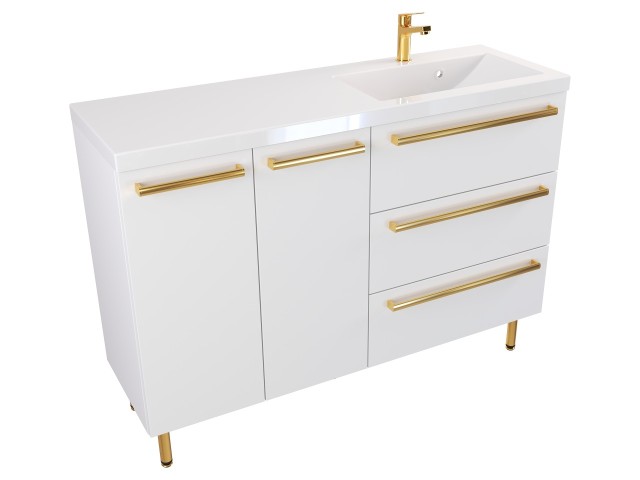 Szafka Stojąca Z Umywalką ATH 120 cm DS Prawa - Biały Mat - Uchwyty Złote Polerowane Szafka Stojąca Z Umywalką ATH 120 cm DS Prawa - Biały Mat - Uchwyty Złote Polerowane