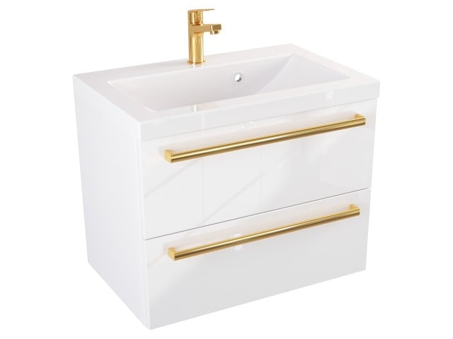 Szafka Wisząca Z Umywalką ATH 60 cm - Biały Wysoki Połysk - Uchwyty Złote Polerowane Szafka Wisząca Z Umywalką ATH 60 cm - Biały Wysoki Połysk - Uchwyty Złote Polerowane