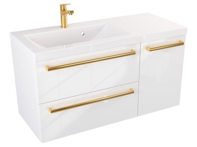 Szafka Wisząca Z Umywalką ATH 90 cm D Lewa - Biały Wysoki Połysk - Uchwyty Złote Polerowane Szafka Wisząca Z Umywalką ATH 90 cm D Lewa - Biały Wysoki Połysk - Uchwyty Złote Polerowane