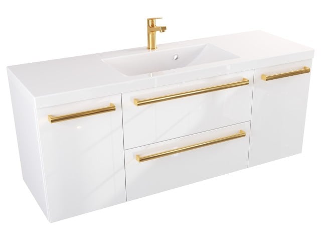 Szafka Wisząca Z Umywalką ATH 120 cm D - Biały Wysoki Połysk - Uchwyty Złote Polerowane Szafka Wisząca Z Umywalką ATH 120 cm D - Biały Wysoki Połysk - Uchwyty Złote Polerowane