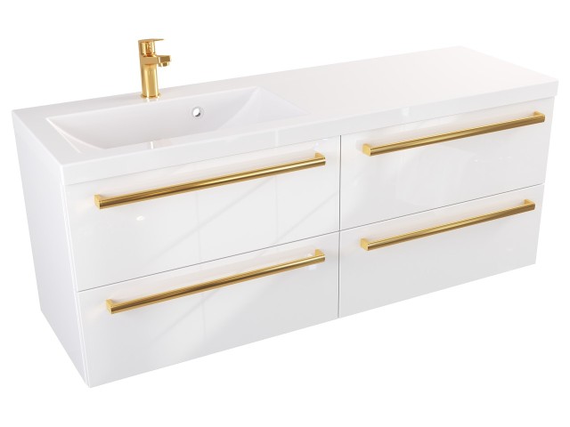 Szafka Wisząca Z Umywalką ATH 120 cm S Lewa - Biały Wysoki Połysk - Uchwyty Złote Polerowane Szafka Wisząca Z Umywalką ATH 120 cm S Lewa - Biały Wysoki Połysk - Uchwyty Złote Polerowane