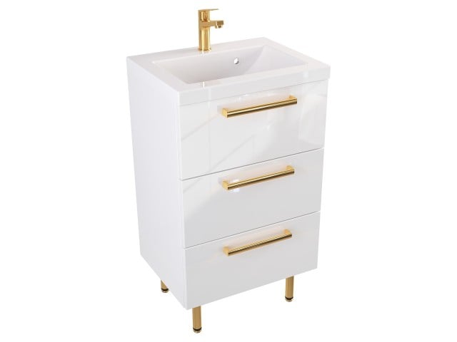 Szafka Stojąca Z Umywalką ATH 50 cm - Biały Wysoki Połysk - Uchwyty Złote Polerowane Szafka Stojąca Z Umywalką ATH 50 cm - Biały Wysoki Połysk - Uchwyty Złote Polerowane