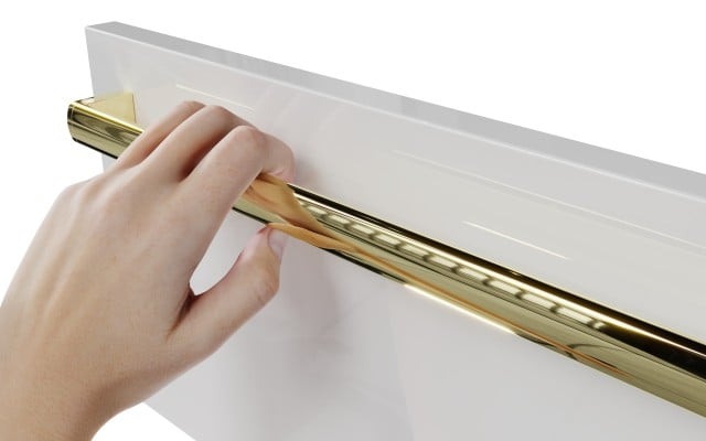 Szafka Stojąca Z Umywalką ATH 90 cm D Lewa - Biały Wysoki Połysk - Uchwyty Złote Polerowane