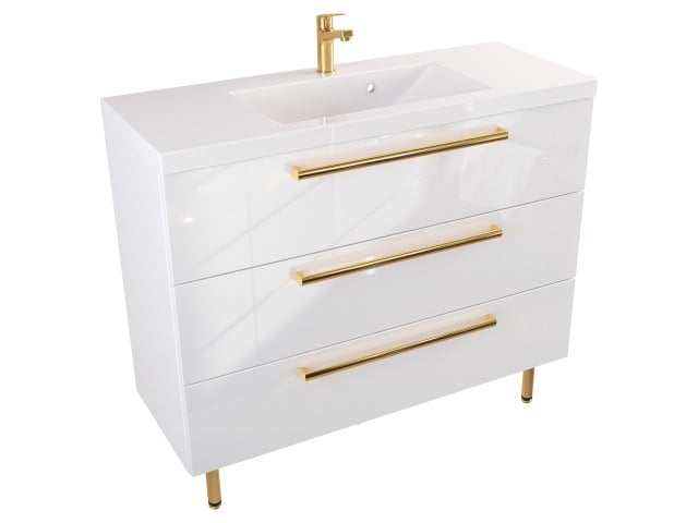 Szafka Stojąca Z Umywalką ATH 100 cm - Biały Wysoki Połysk - Uchwyty Złote Polerowane Szafka Stojąca Z Umywalką ATH 100 cm - Biały Wysoki Połysk - Uchwyty Złote Polerowane