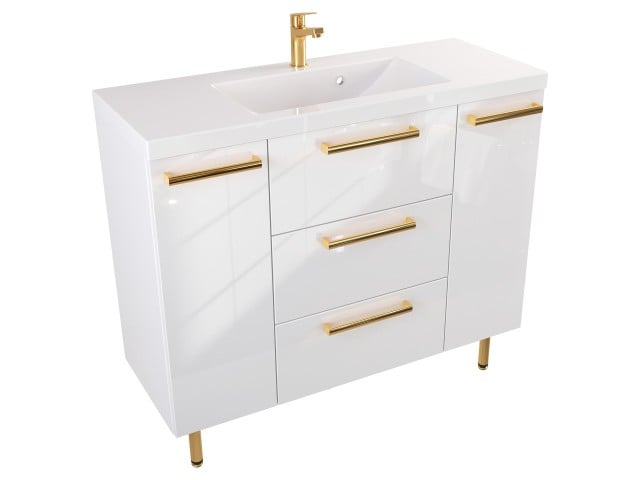 Szafka Stojąca Z Umywalką ATH 100 cm D - Biały Wysoki Połysk - Uchwyty Złote Polerowane Szafka Stojąca Z Umywalką ATH 100 cm D - Biały Wysoki Połysk - Uchwyty Złote Polerowane